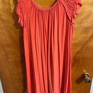 Coral Ruffle Sleeve Dress